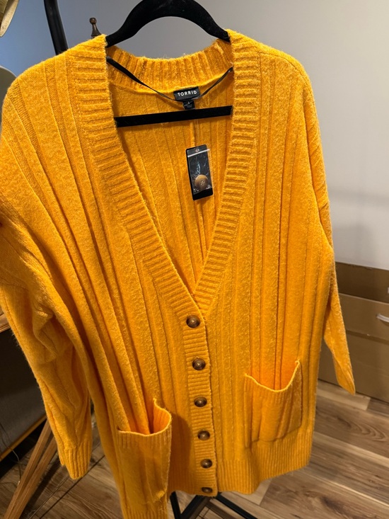 torrid Sweaters - NWT Torrid Vibrant Mustard Yellow Ribbed Button Cardigan